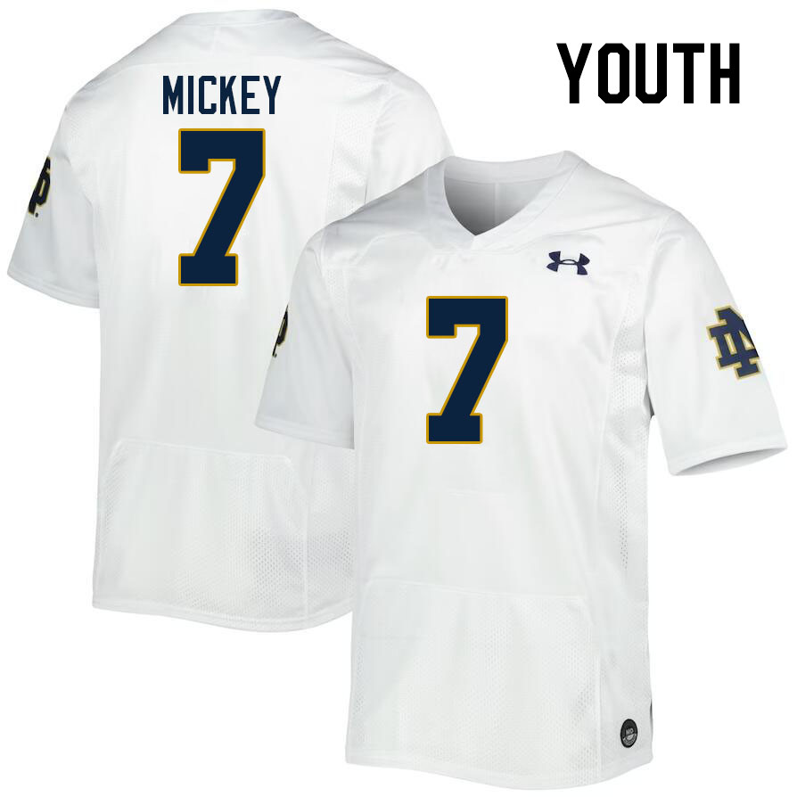 Youth #7 Jaden Mickey Notre Dame Fighting Irish College Football Jerseys Stitched-White - Click Image to Close